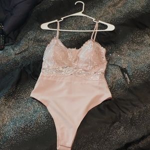 Rose Color Lace Body Suit NWT